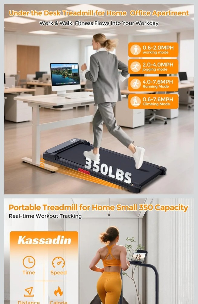 Folding Foldable Walking Pad Treadmill with Handle Bar and Adjustable Incline, 3