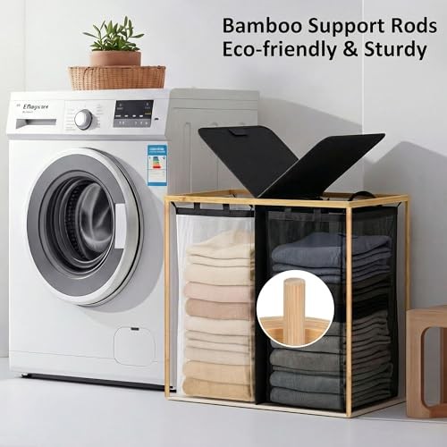 Laundry Hamper with Lid, Double Laundry Hamper with 2 140L Dual Black
