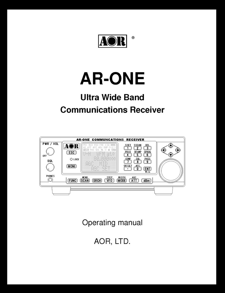 AOR AR ONE Operating Manual: 75 Pages, Coil Bound, Protective Covers