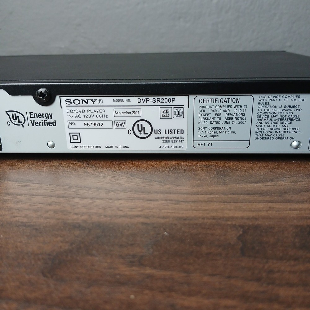 Sony CD/DVD Player DVP-SR200P Black No Remote *Read Description*
