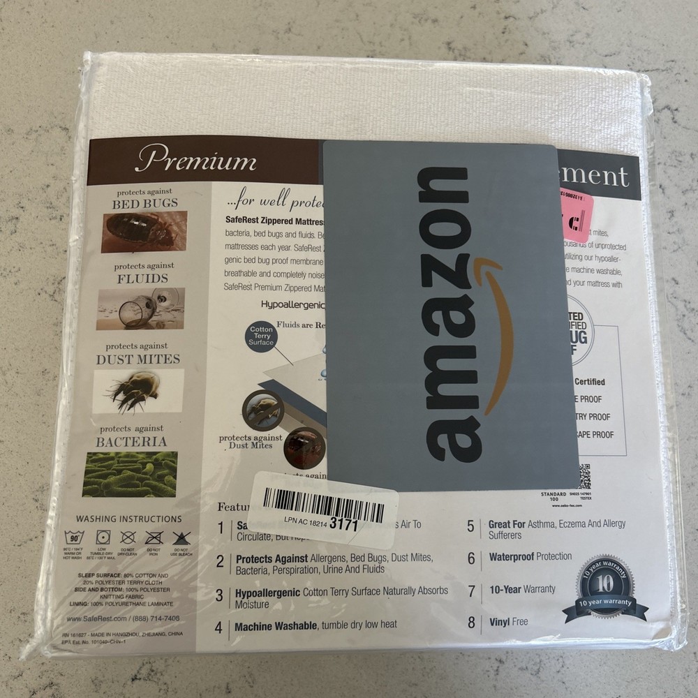 Safe Rest Premium Mattress Protector Full Size, Fluid, Dust Mite Protection