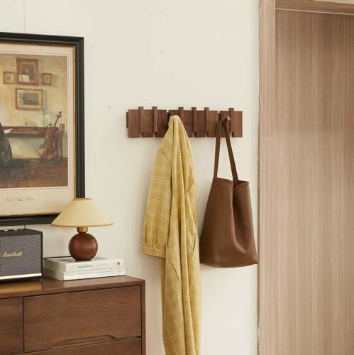 Wood Coat Rack Wall Mount, Coat Hooks Hanger Wall Mounted, Solid Walnut 8 Hooks