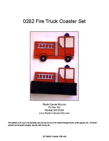 Fire Truck Coaster Set-Plastic Canvas Pattern or Kit