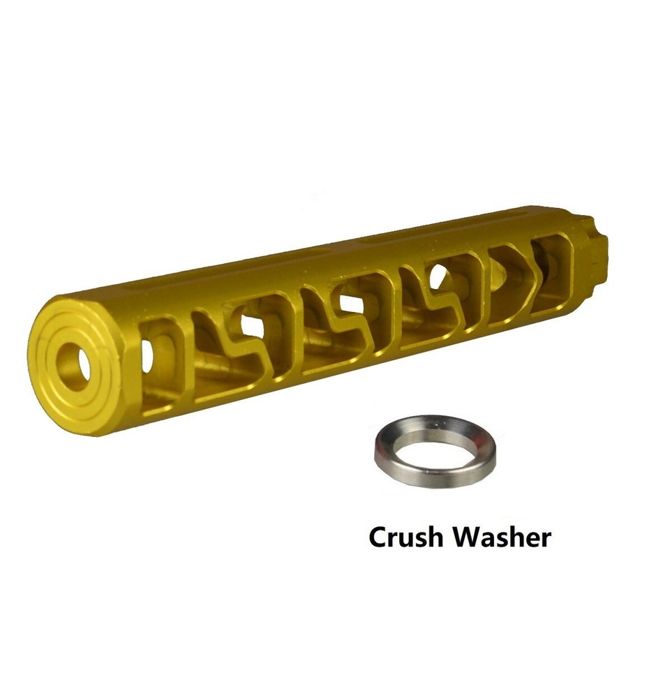 Gold 6" Solid PC Low Concussion 1/2x28 TPI Muzzle Brake Adapter Washer Included