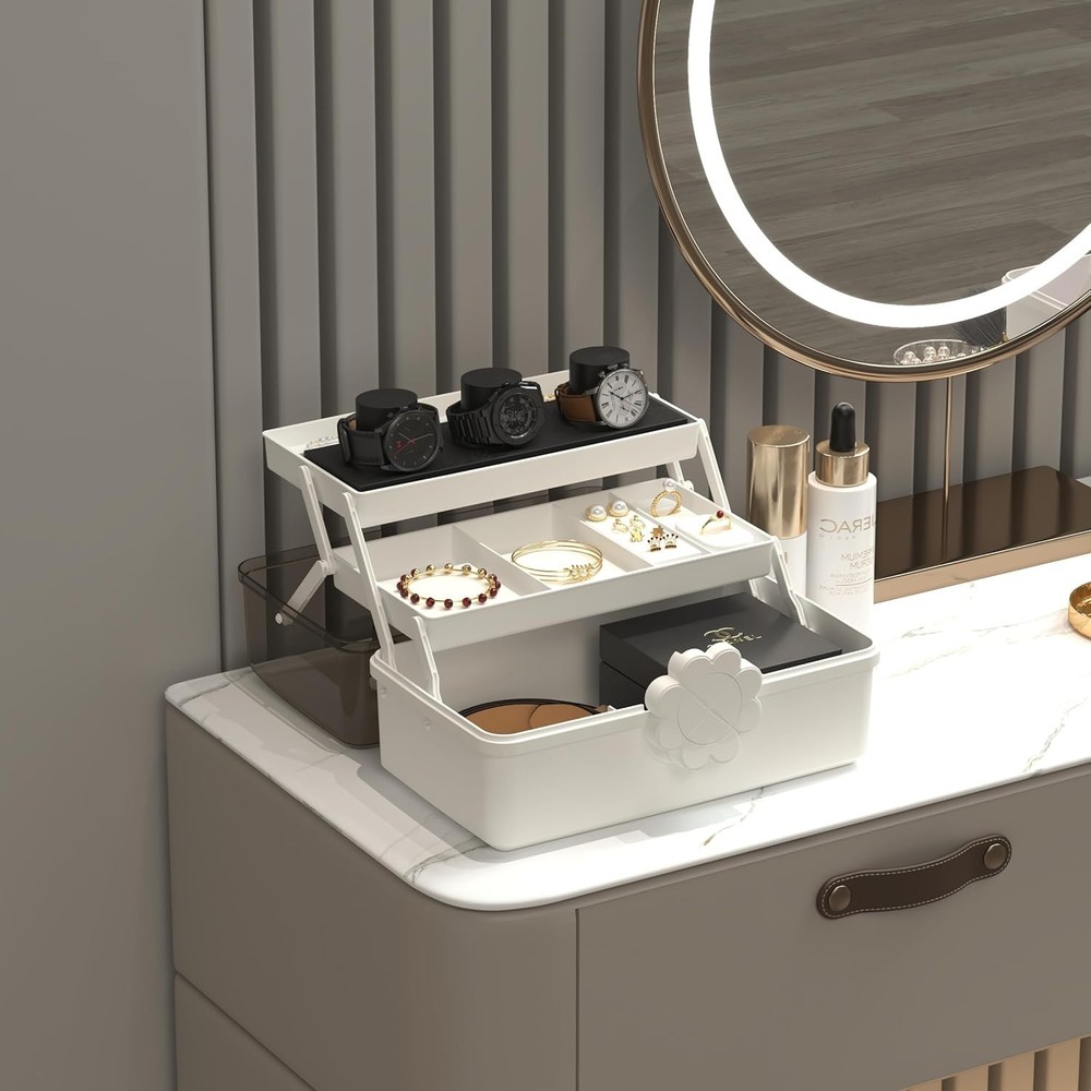 3-Layer Plastic Dividing Storage Box，Multifunctional Plastic Tool Box W/ Handle