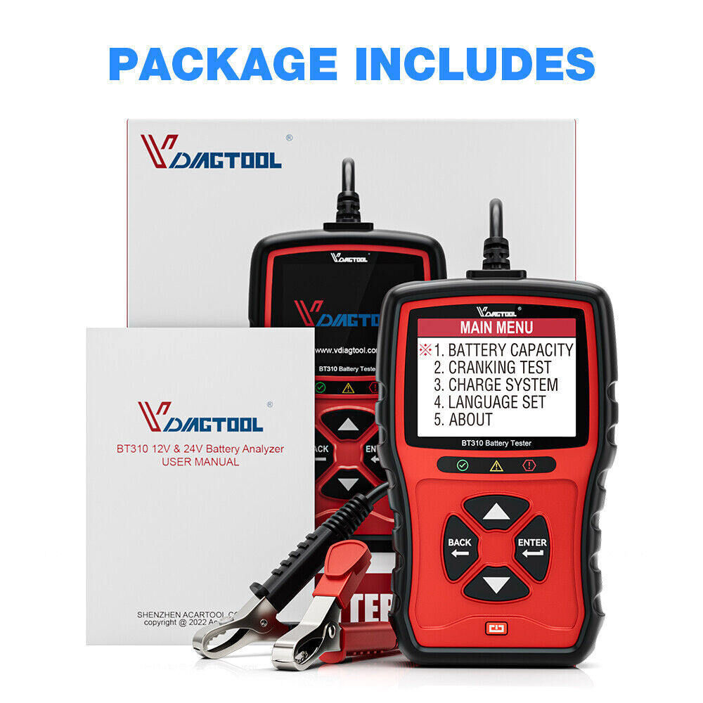 VDIAGTOOL BT310 CarBattery Load Tester 12V/24V 100-2000CCA Battery Analyzer Tool