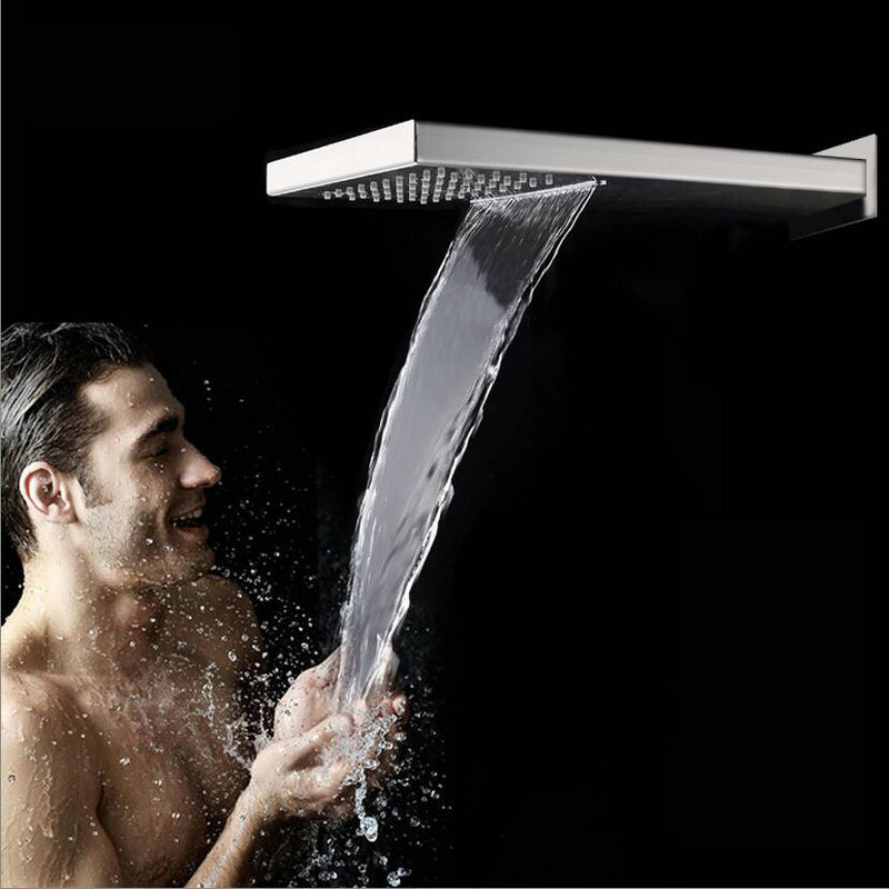 Bathroom 2 Functions Rectangle Rainfall Waterfall Shower Head Mixer Valve Tap