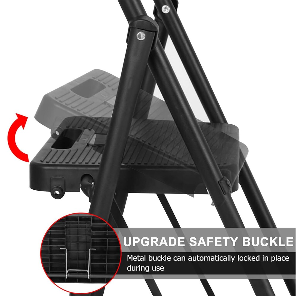 3 Step Ladder +Handrails & Attachable 500 lbs Tool Bag Folding Step Stool Ladder