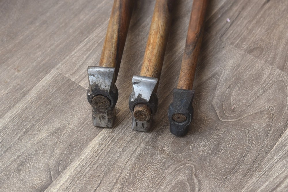 Vintage iron carpentry woodworking Blacksmith Wood Handle Hammer tool 3 pcs
