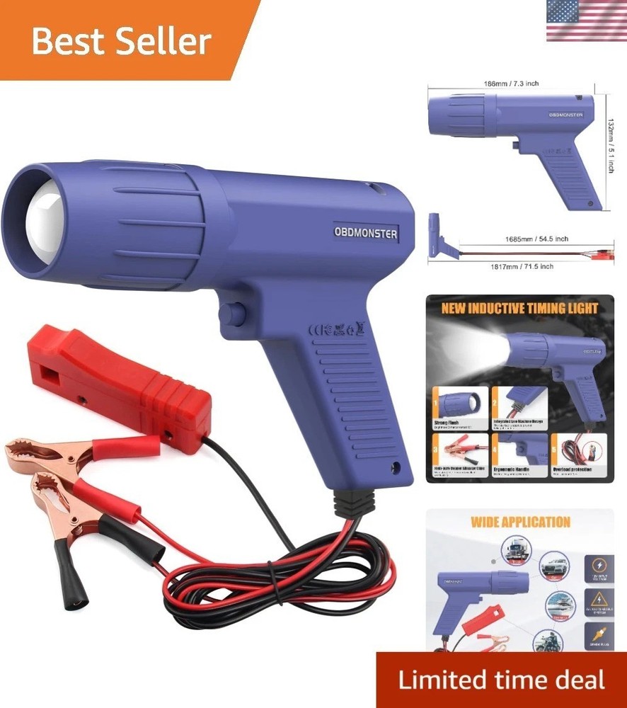 Pro 12V Ignition Timing Light - Brightness Adjustable Strobe Lamp for Precision