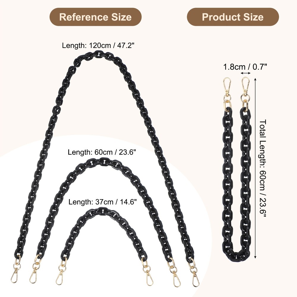 24" Acrylic Chain Purse Strap Replacement Luxury Handbag Strap Black
