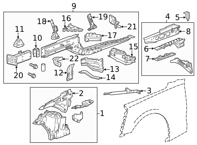 Genuine GM Passenger Side Engine Compartment Inner Side Rail Gusset 20856086