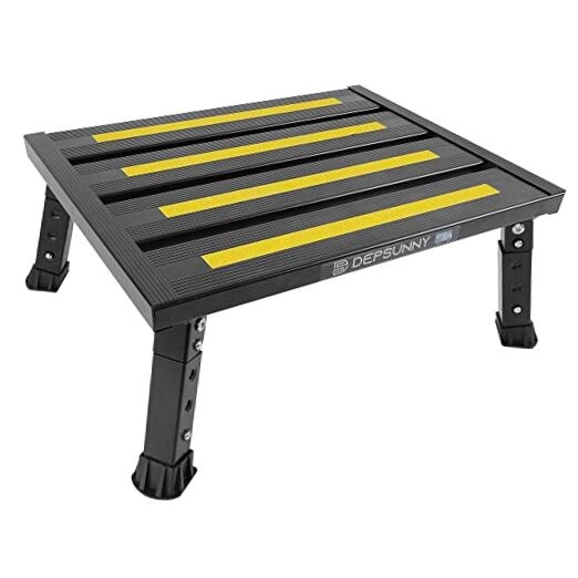 Adjustable Height Aluminum RV Step, Stable Foldable Platform Step Stool, Black