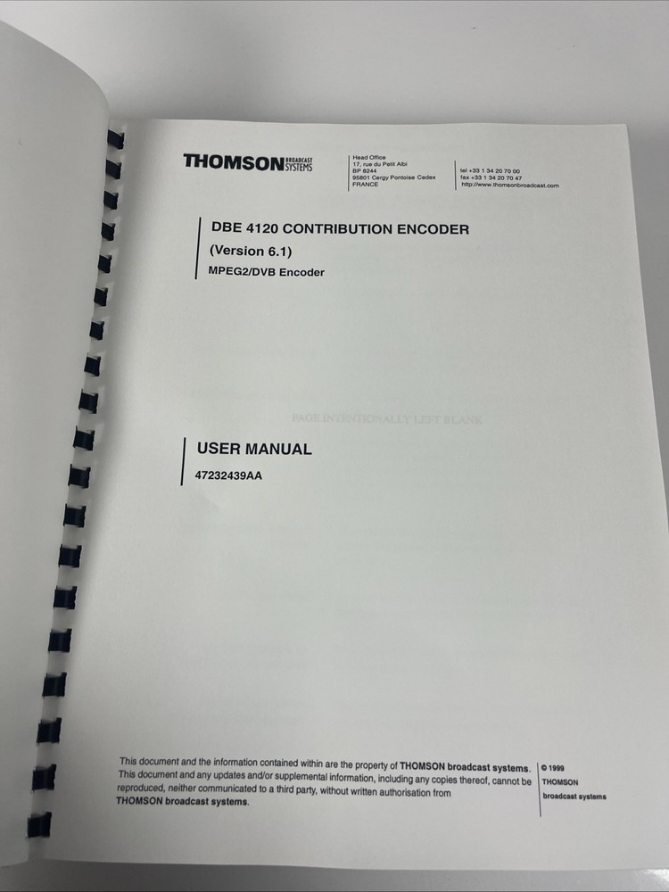 THOMSON MPEG 2 DBE 4120 DVB Encoder Guide Manual Instructions