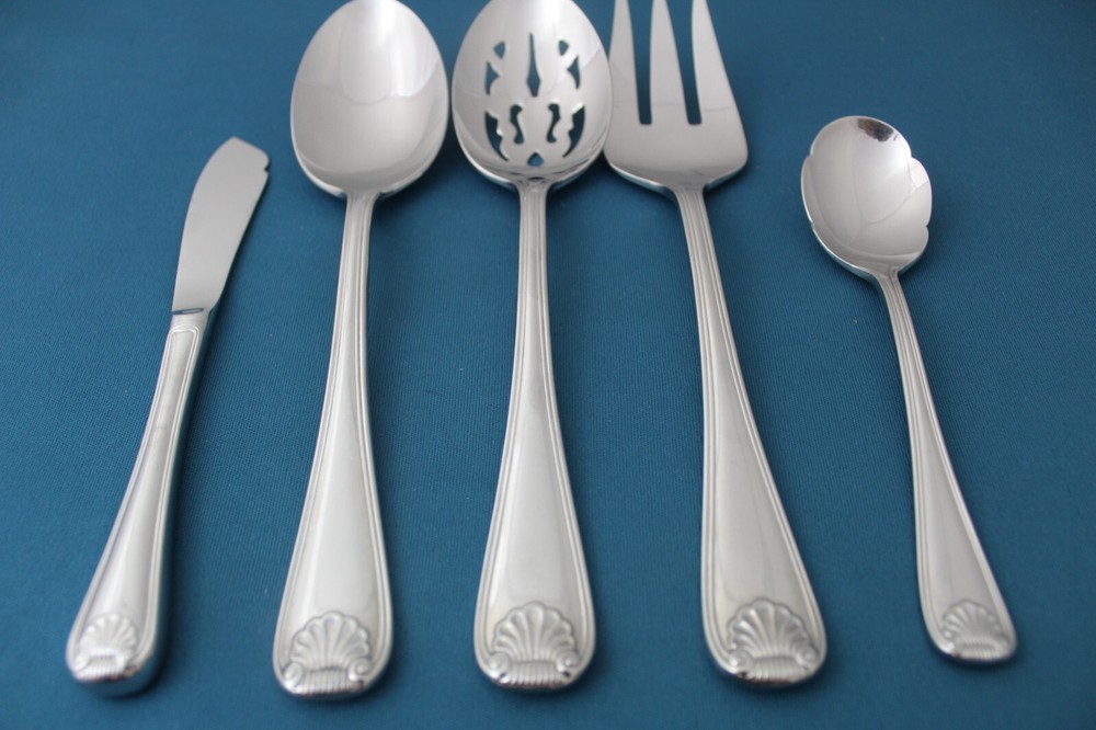 Gorham GORHAM SHELL Serving (5pc Set) Tablespoon Fork Pierced 18/8 Japan