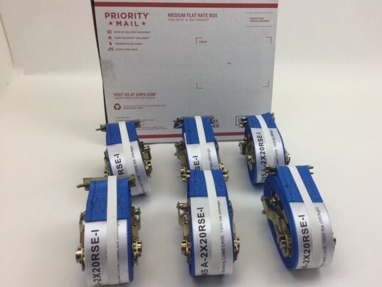 (6) 2" x 20' Blue Interior Van Strap Ratchet Assembly with E-Track Fitting