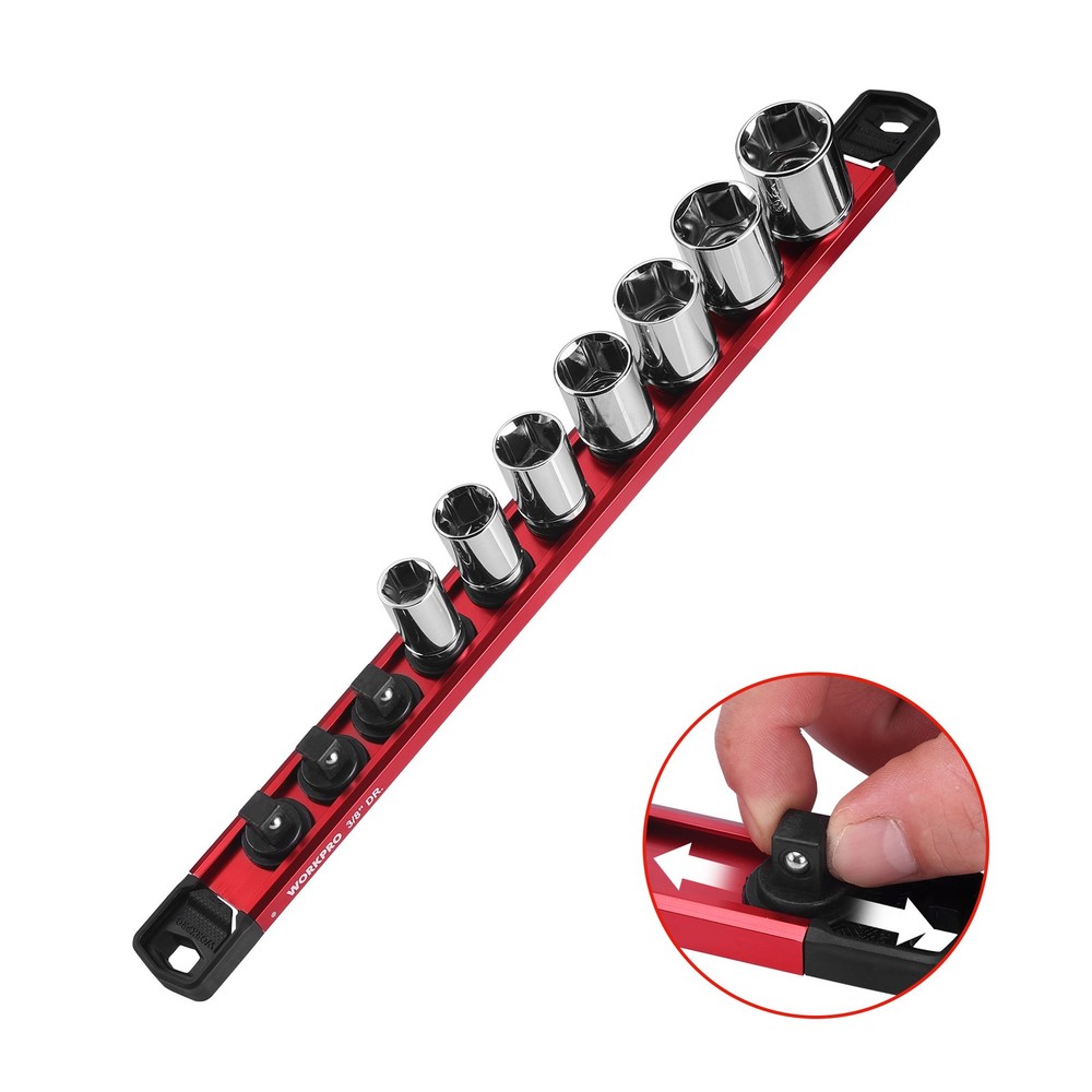 WORKPRO 3/8" Drive Magnetic Socket Organizer with 10Pcs Removable Socket Clips