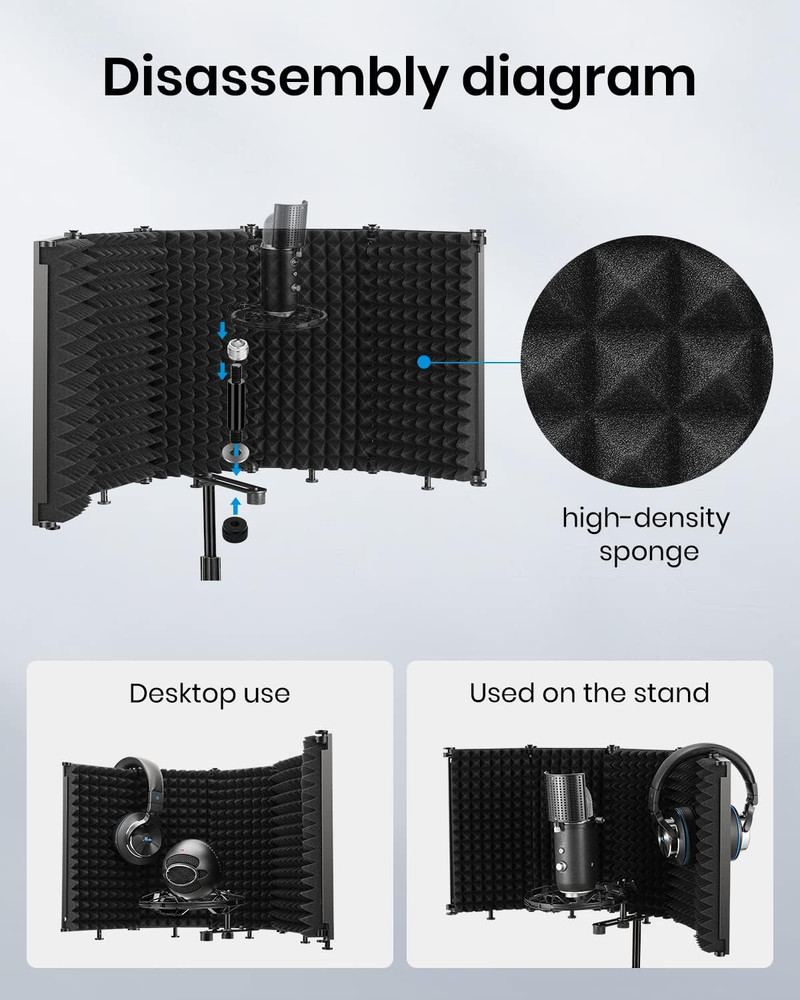 Microphone Insulation Sound Insulation Sound Shield Isolation, 5 Sides Microphon