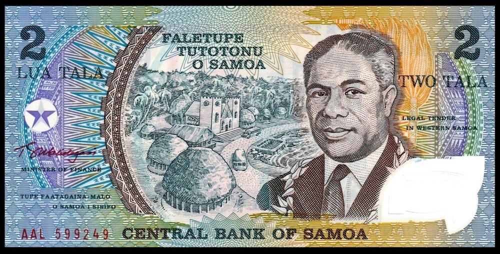 Samoa 2 Tala P 31e ND (1990) UNC Polymer 1st Commemorative Bank Note