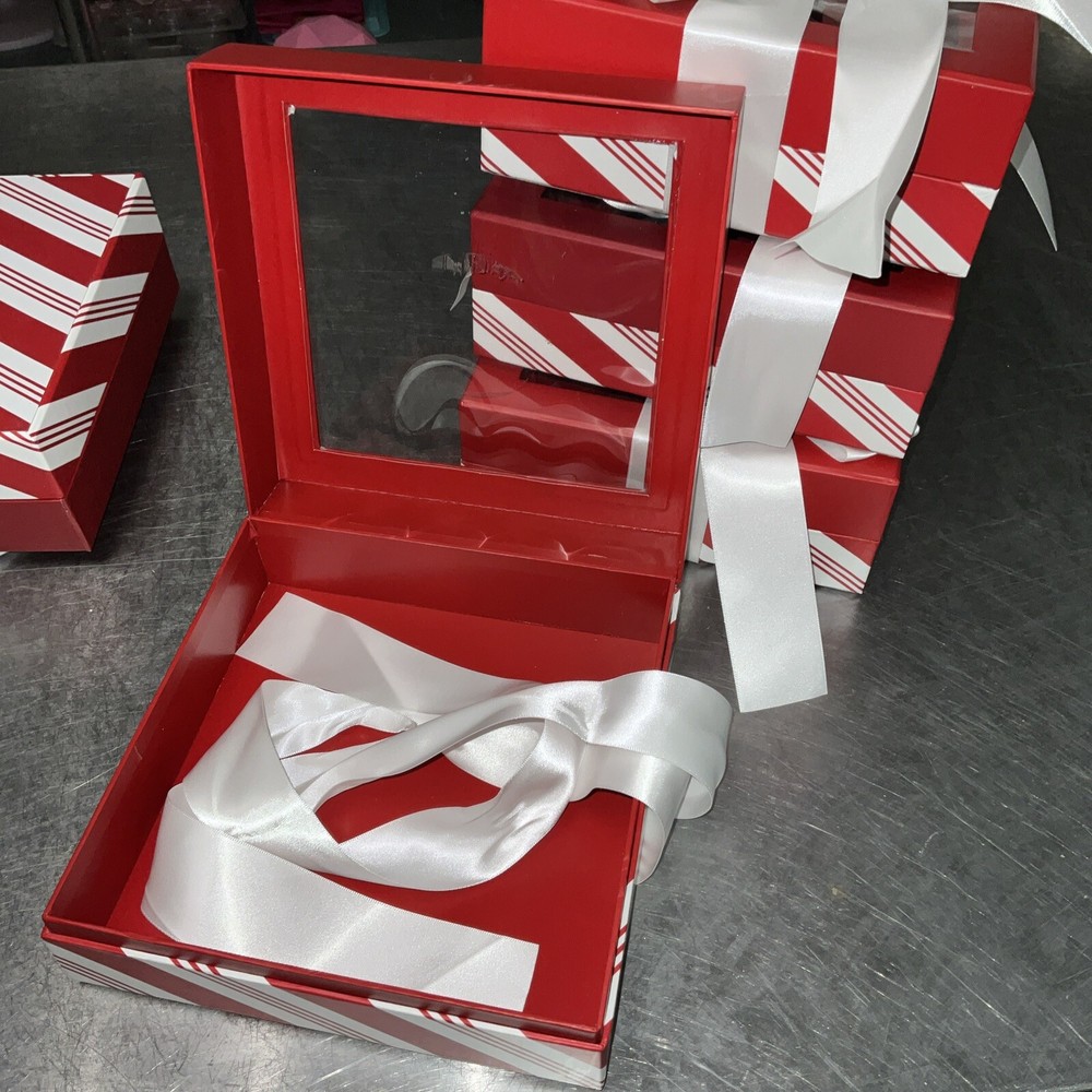 Red With White Striped Gift Boxes 8x3 Inches Square 6 Available