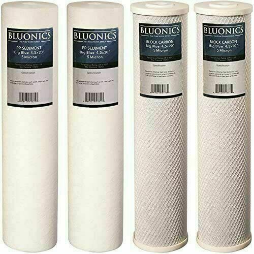 BLUONICS Carbon Block & Sediment Water Filter 4pcs 4.5" x 20" Cartridge