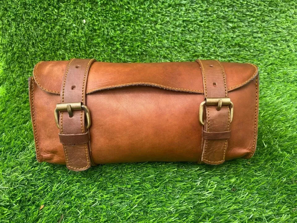 Universal Motorcycle Leather Front Fork Luggage Bag Storage Side Tool Pouch