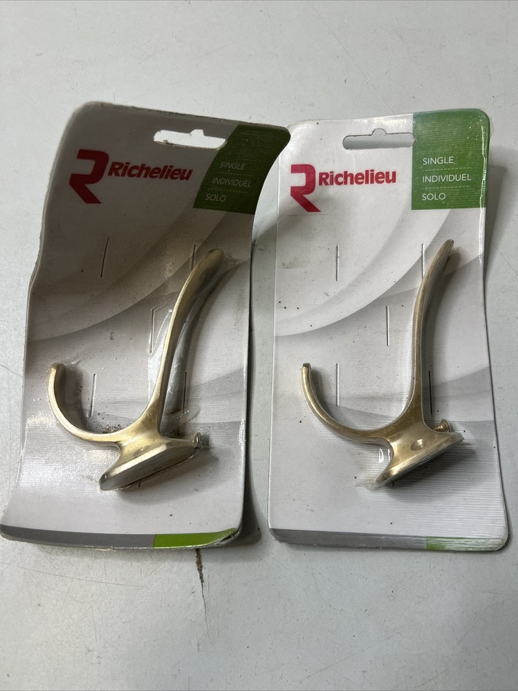(2) Richelieu Hardware Brushed Brass Coat Hook Hat Key