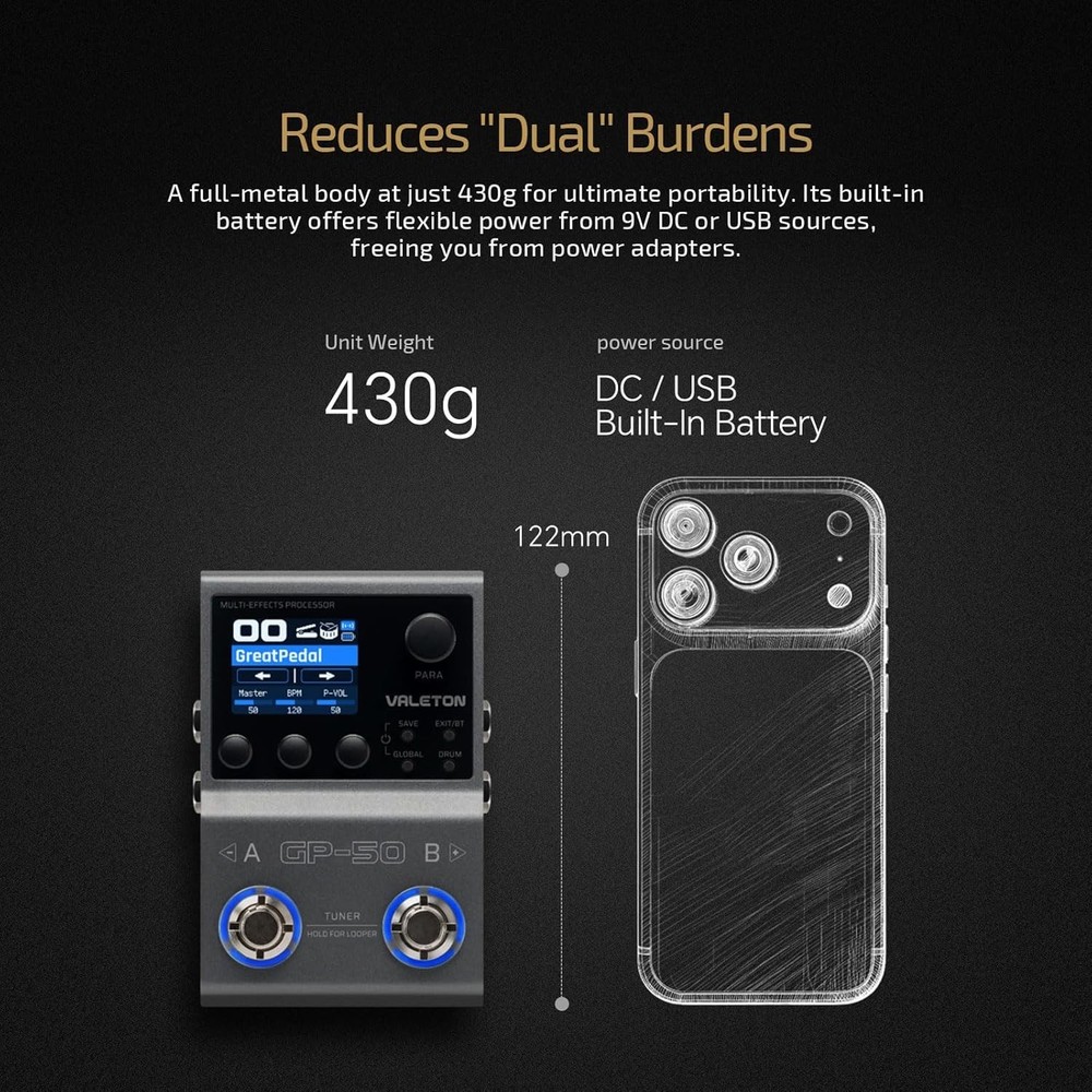 GP-50 Multi-Effects Processor | NAM & IR Loader with 100+ HD Effects, 9 Simul...