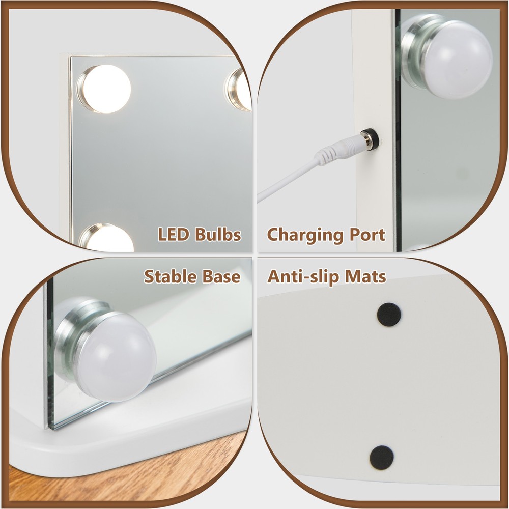 Vanity Mirror w/ Lights 3 Color Lighting Modes Tabletop & Wall-Mounted