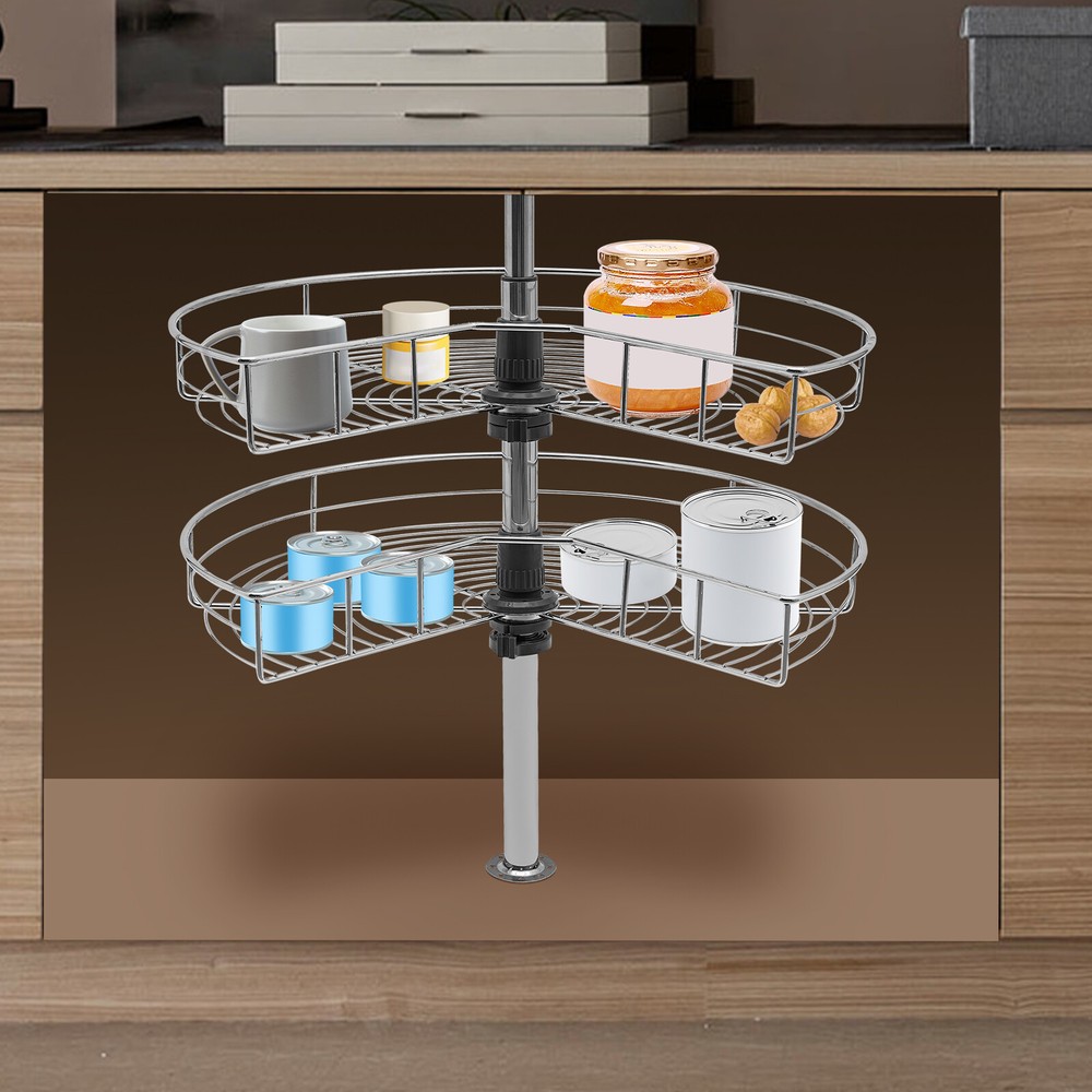 24" Kidney Chrome 2-Shelf Lazy Susan Kitchen Base Cabinet Corner Organizer Rack