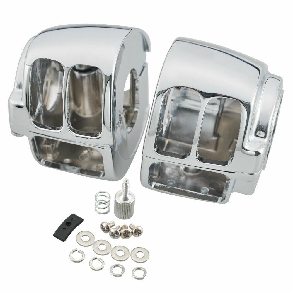 Chrome Hand Control Switch Housing Cover 6pcs Button Cap For Harley Dyna Softail