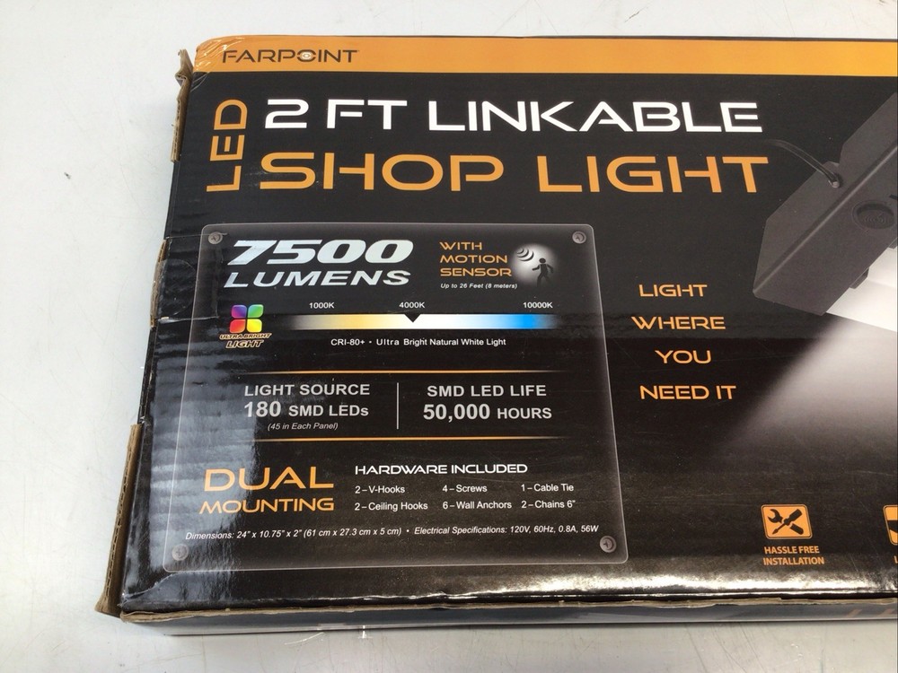 Farpoint Linkable 2ft LED Shop Light Motion Sensor 7500 Lumens New