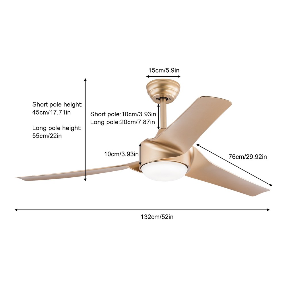 52" Modern Ceiling Fan Light 6-speed Adjustable For Bedroom Remote Control
