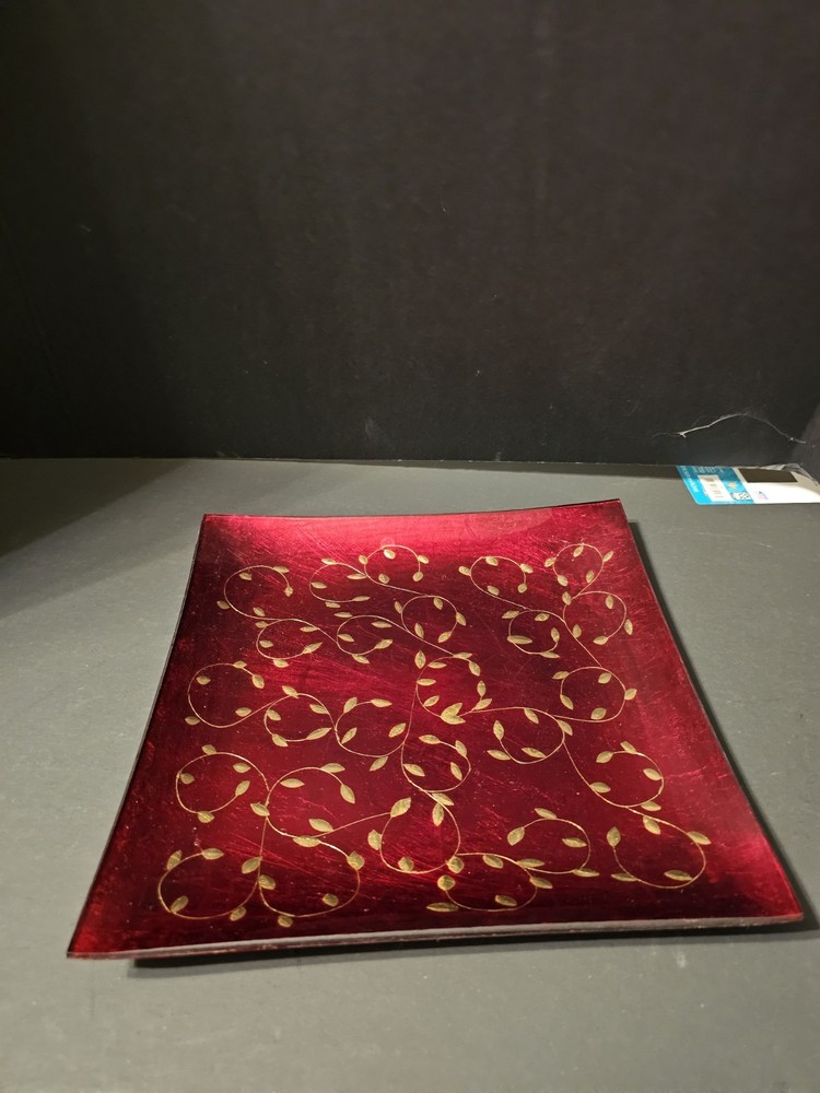 Red Square Candle Glass Plate