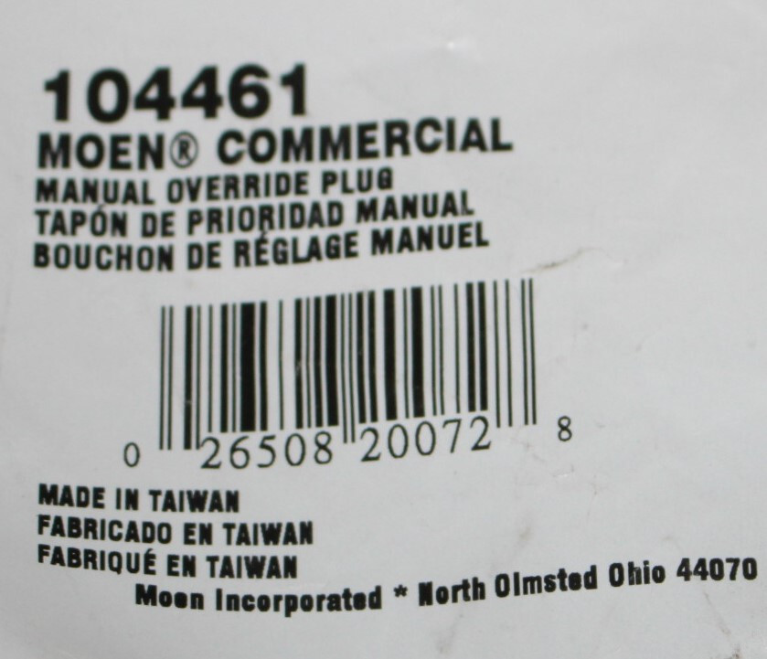 Moen  104461 - Commercial Threaded Manual Override Plug - Chrome