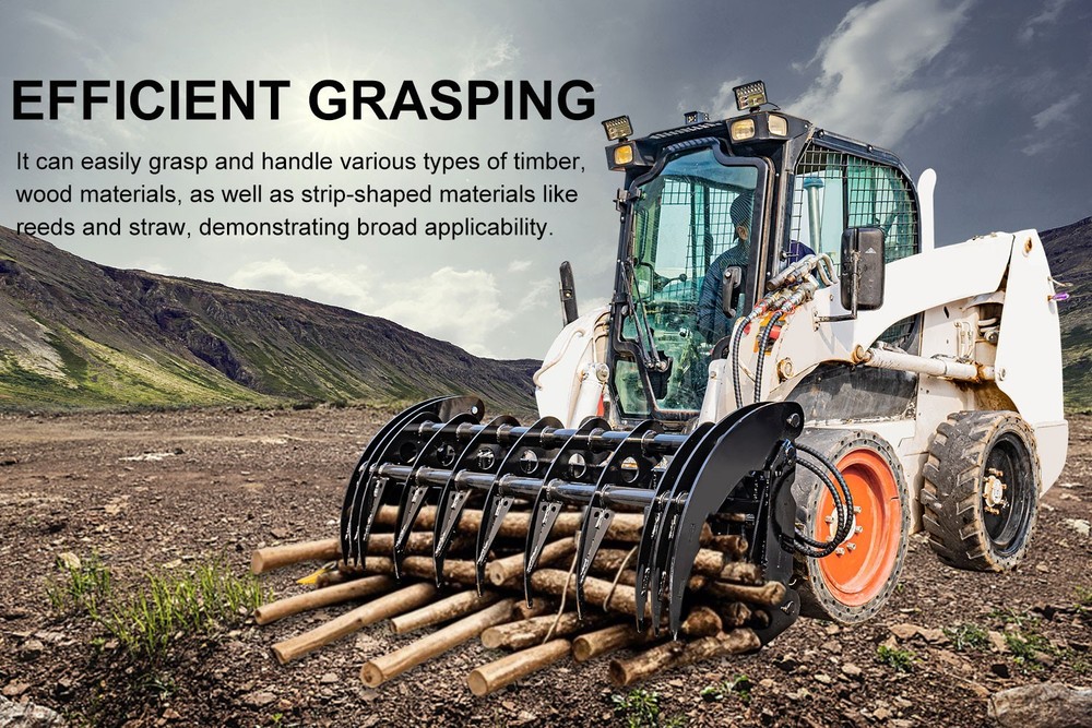 Grabber Attachment For Bobcat Skid Steer 72" Root Rake Clam Grapple with 8 Teeth