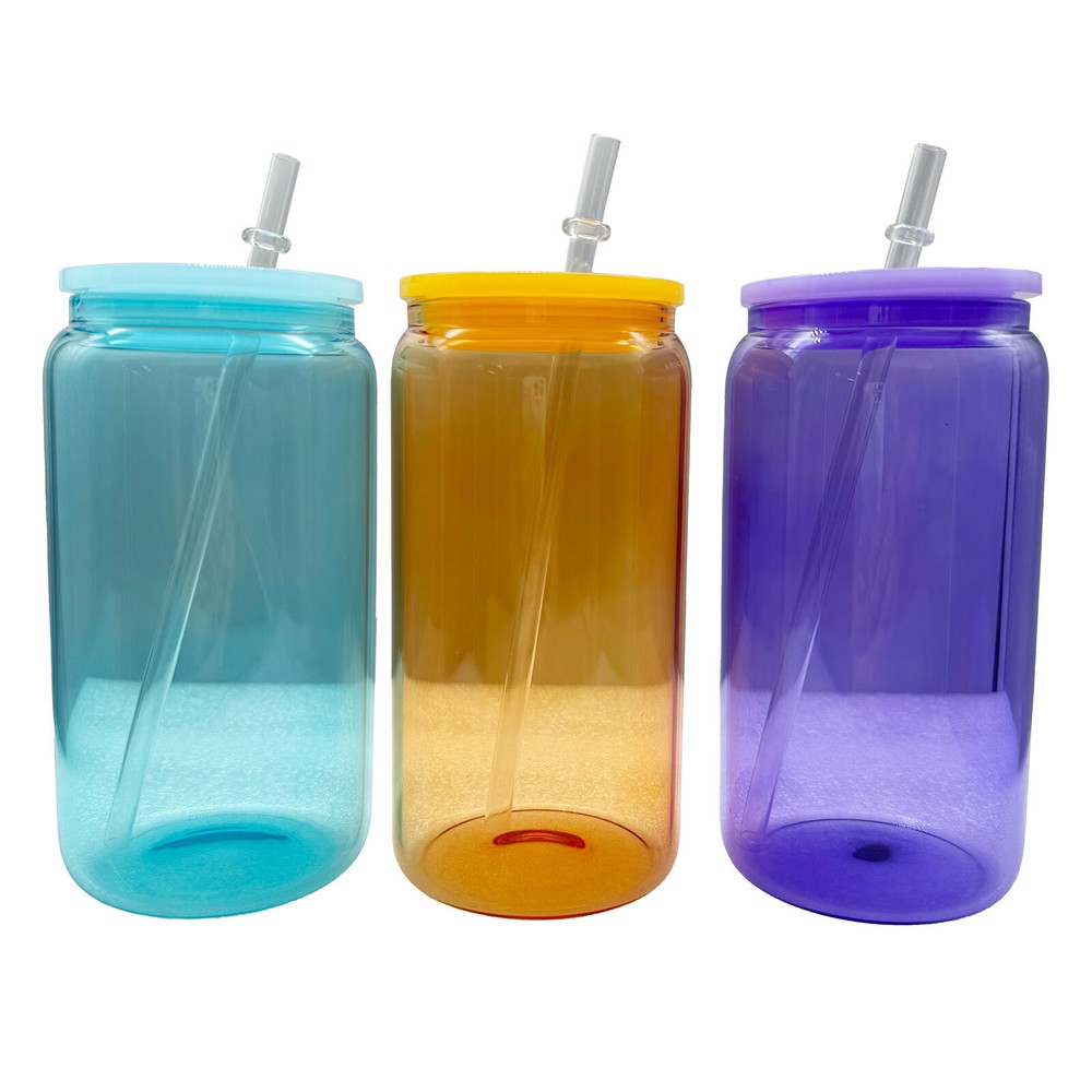 24Pcs/pack 16oz Glass Cups with Lids & Straws Sublimation Transfer Blanks