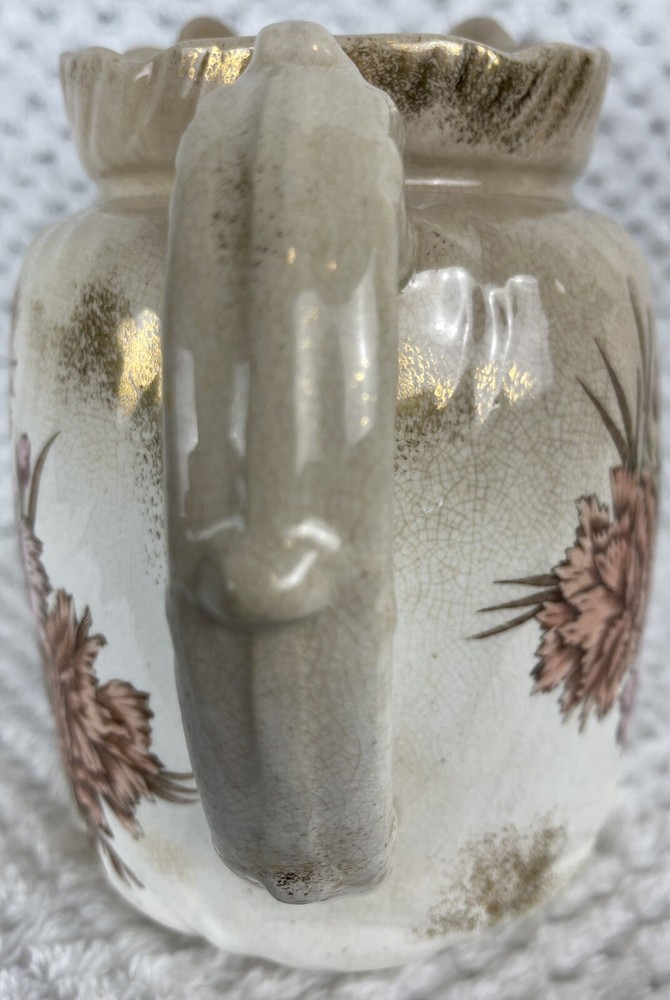 Vintage Floral Milk Pitcher - Ample Gold Flecks - Ornate Nubby Handle