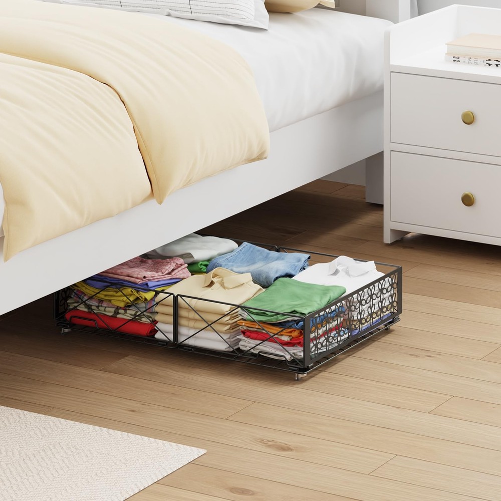 Under Bed Storage with Wheels, Rollable Under Bed Storage Container, Foldable...