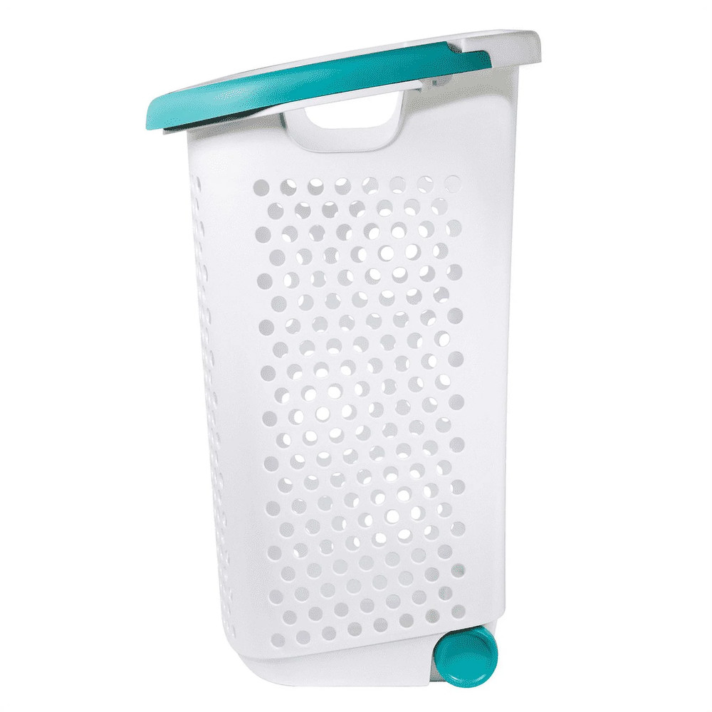 2 Bushel Rolling Plastic Laundry Hamper with Pop-Up Handle, White, Adult