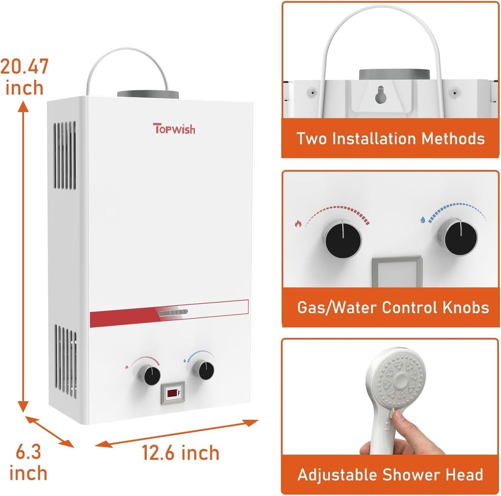 Portable Propane Tankless Water Heater 8L 2.11 GPM Outdoor RV Shower 54500 BTU