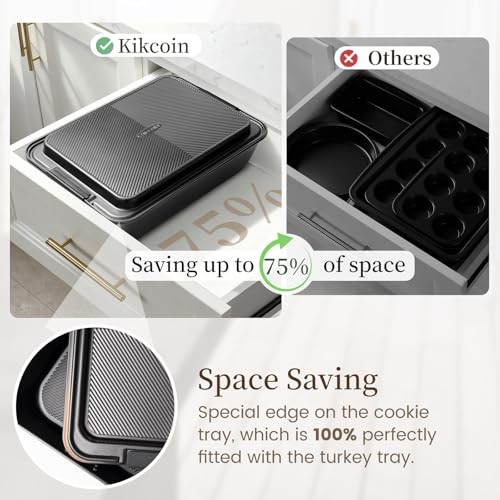 25 PCS Stackable Baking Pans Set, Non-stick Bakeware Sets with Silicone Black