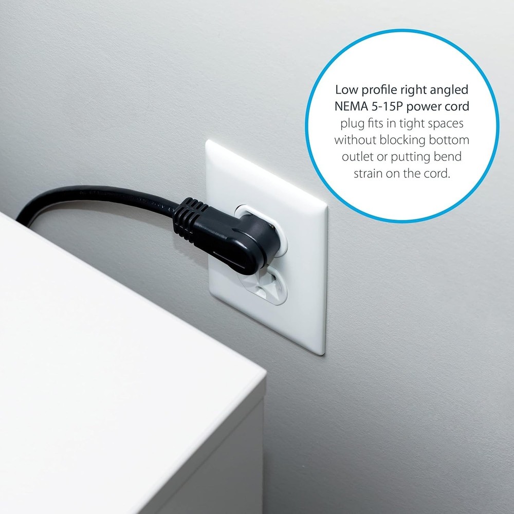 1ft Black Right Angle Power Cable Listed - Ideal for Space-Saving Solutions