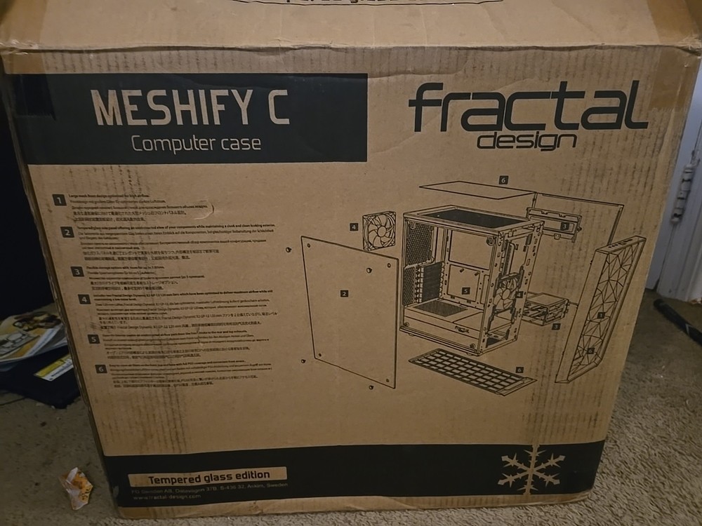 Fractal Design Meshify C White Tempered Glass Computer Case Open Box Never Used.
