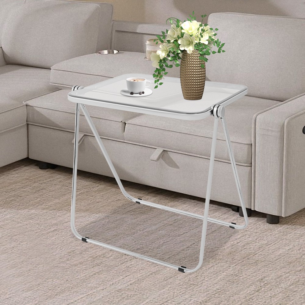 Clear Foldable Side Table Tiny Desk for Home Office, Small Computer Desk