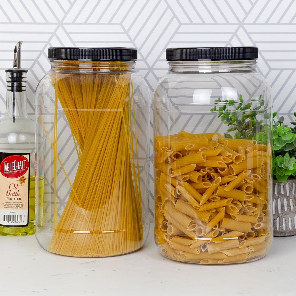 Cornucopia Brands Gallon Plastic Jars (2-Pack) Clear Round Containers w/Black