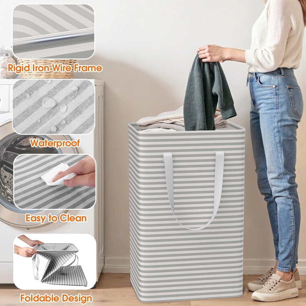 3 Pack Laundry Hamper, Waterproof & Freestanding Large Laundry Basket, Collap...