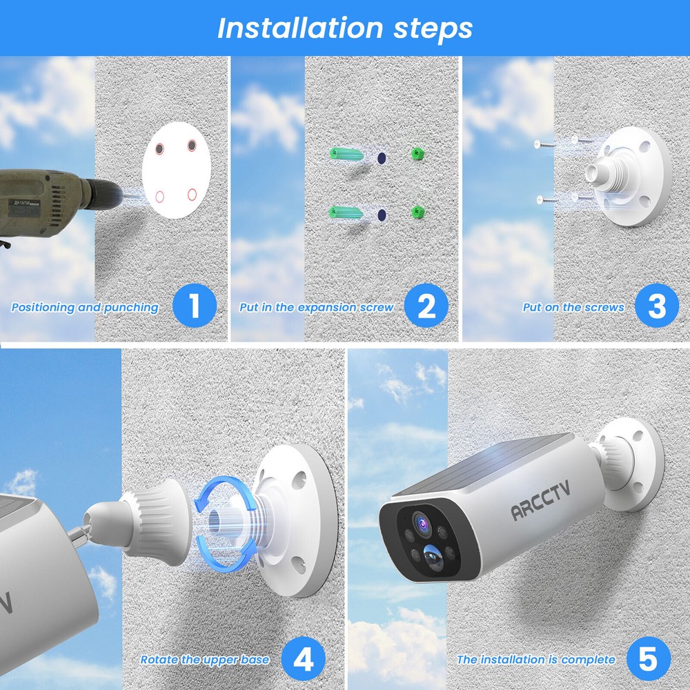 ARCCTV 4 PACK Wireless Security Camera Outdoor Solar Battery Powered Home IP65