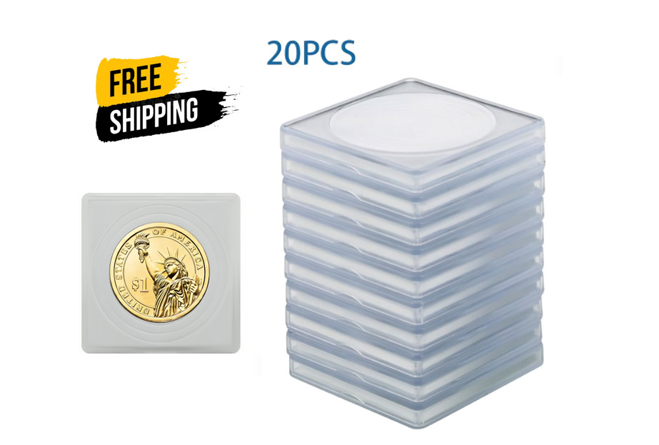 20-Pack 40mm Silver Dollar Acrylic Coin Capsules – 5 White Gaskets + Storage Box