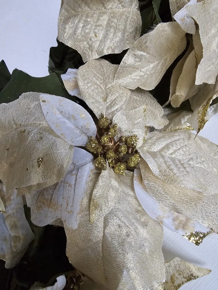 Faux Gold White Poinsetta Bush & Bush Stems